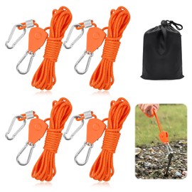 Pack of 4 4 mm Reflective Guy Ropes Rope with Rope Tensioner, 4 m Rope Ratchet Tent Cord Luminous with Tensioner Adjuster Adjustable Nylon Outdoor Rope for Tent Tarpaulin Awning Camping