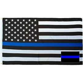 AES Wholesale Combo 3x5 Police USA Memorial Flag & Thin Blue Line Decal Sticker Fade Resistant Double Stitched Premium Quality