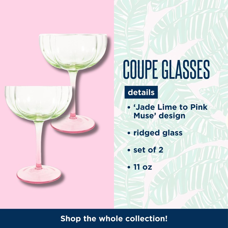 Lilly Pulitzer Unique Ridged Cocktail Glasses, Multicolor Glassware for Serving