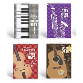 Stonehouse Collection | Assorted Musical Birthday Card Variety Pack | Set of 12 – 3 of Each Design in a Pack | Blank Interior (Assorted)