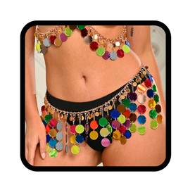 Foemmi Sequins Body Chain Rainbow Mirror Waist Chains Tassel Bikini Chain Party Beach Waist Belly Chain for Women