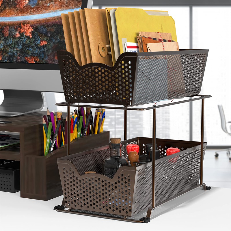 Simple Houseware Cabinet 2 Tier Perforated Basket Drawer, Bronze -