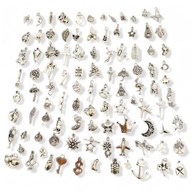 YYHDTYFY 100 Pcs Wholesale Bulk Lots DIY Mixed Smooth Tibetan Silver Metal Charms Pendants for Women Keychain Necklace Bracelet Earrings Jewelry Making Findings and Crafting (Tibetan Silver)