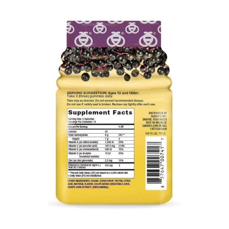 Zarbee's Adult Elderberry Immune Support Gummies, 42 Count