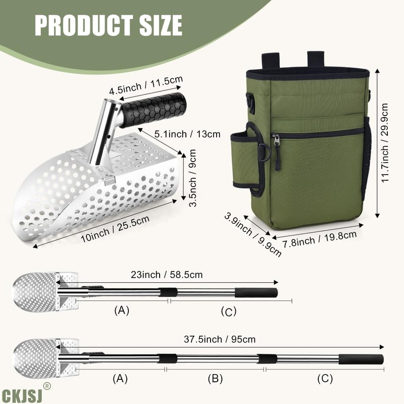 Metal Detector Scoop & Multifunctional Metal Detecting Waist Pouch,Long Handle