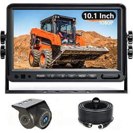 10" 1080P AHD Wired Reverse Rear View Backup Camera System,Guide line,IP69K No Water Leakage Camera, Night Vision, Vibration-Proof 20G for Tractor/Truck/Excavator/Caravan/Skid Steer/Heavy Equipment