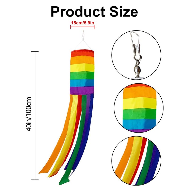 TUKNN Rainbow Windsock, Outdoor Windsock, Rainbow Windsocks, Colourful Hanging Decorations,