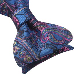 Hisdern Men's Floral Paisley Jacquard Wedding Party Bow Tie Hanky Set -