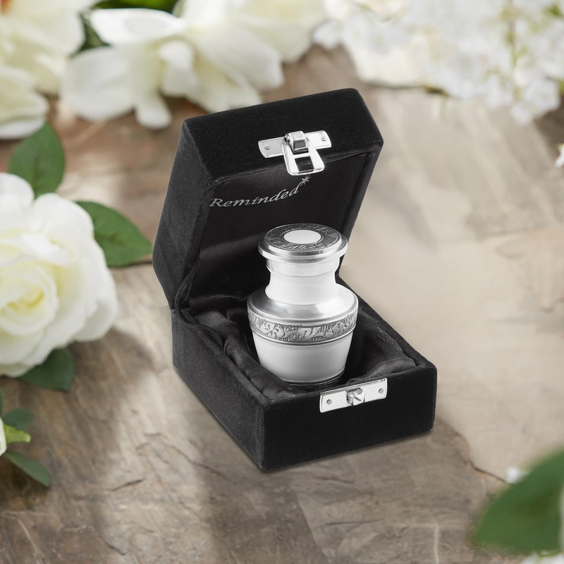 Reminded Small Cremation Memorial Urn for Human Ashes, White and