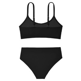 Century Star Girls Swimsuits for Teens Bikini 2025 Solid Teen Bathing Suits Adjustable Straps Swimwear Padded 8-15 Years, Black, 12-13 Years