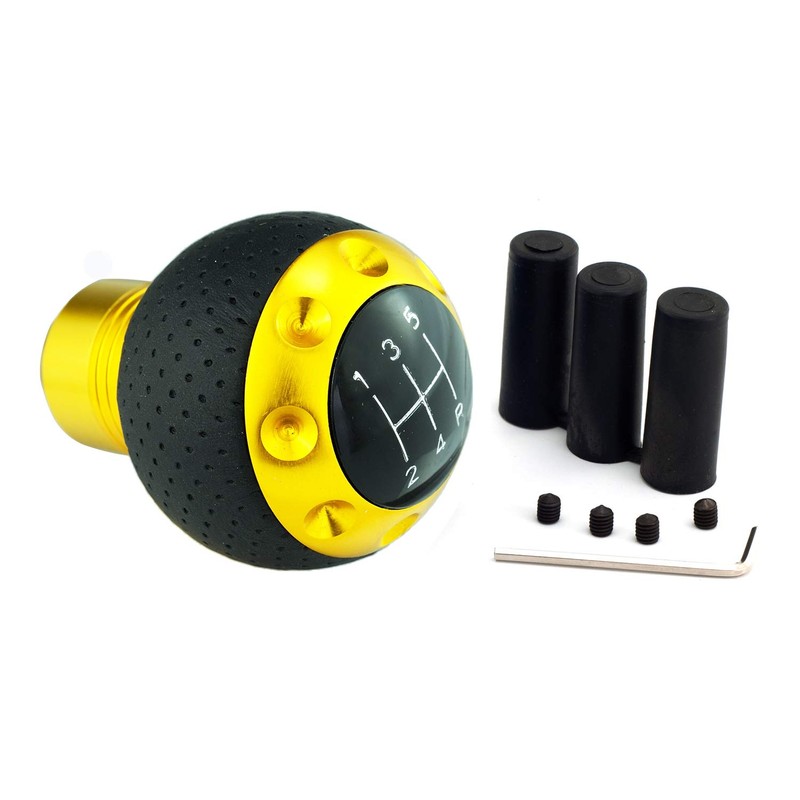 Thruifo 5 Speed Gear Shifter Knob, Leather & Aluminum Automatic