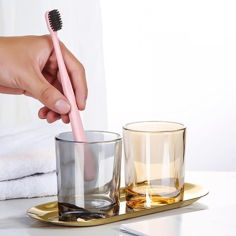 Gaolinci 2 Pcs Classic Clear Cylindrical Glass Mouthwash Cups, Bathroom