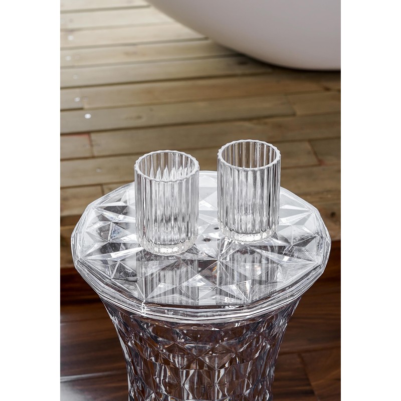 2 piece Simple Transparent Vertical-Striped Bathroom Glass Toothbrush Cup and