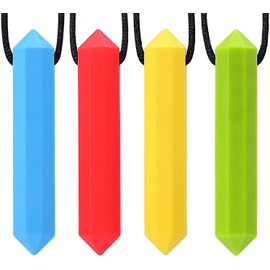 CHEWELRY Chew Necklace for Boys & Girls - Sensory Chew Necklaces for Kids ADHD Autistic Autism - Oral Motor Chewing Biting Needs Chewlery - Crystal 4-Pack by Solace (Age 5+)