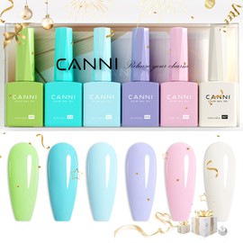 CANNI- Juego de 6 esmaltes de uñas en gel sin hema de 9 ml kit de esmaltes en gel de colores verde, azul, morado, rosa y blanquecino, remojo          