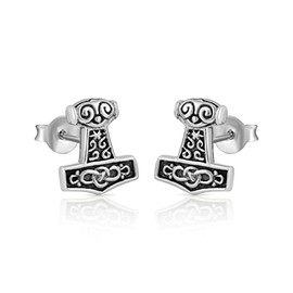 NKlaus Pair of 11 x 9 mm Thor Hammer Stud Earrings Celtic 925 Sterling Silver Earring 4336, Silver