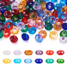 Craftdady 96 Pieces Large Hole Glass Beads Faceted Crystal Rondelle Colorful Spacer Beads for Crafts Pen Key Chain Bangle Necklace Jewelry Making