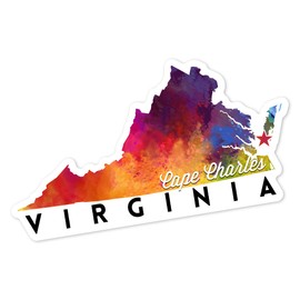 Die Cut Sticker Cape Charles, Virginia, State Abstract Watercolor, Vinyl Sticker 3 to 6 inches, (Waterproof Decal for Cars, Water Bottles, Laptops, Coolers), Large