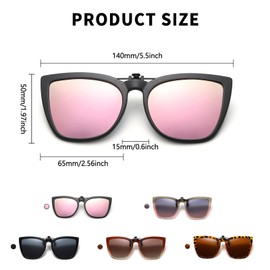 Long Keeper Sunglasses Attachment Glasses, Cat Eyes Clip On Sunglasses Women's Polarised Vintage Cateye Sunglasses for Women 52 mm, Black frame / pink mirrored lens
