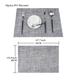 BECHEN Placemats with Coasters Set of 6, Vinyl Heat-Resistant Table Mats Washable Plastic Kitchen Placemats for Dining Table Indoor Outdoor(45x30 cm, Multi-Grey)