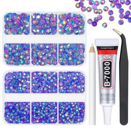 qiipii Transparent Dark Purple AB Resin Rhinestones w B7000 Jewelry Glue for Bedazzling Crafting Clear Flatback Jelly Stones 3mm 4mm 5mm 6mm Gems Diamonds Charms for Nails Face Makeup Tumblers Crafts