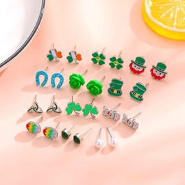 12 Pairs St Patrick's Day Stud Earrings Set for Girls Cute Easter Bunny Egg Earrings for Women Teen Girls Green Shamrock Clover Celtic Earrings Irish Jewelry