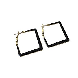 COLORFUL BLING Big Square Geometric Hoop Earring Multicolor Enamel Round Dangle Drop Earrings for Women Girls Exaggerated Statement Jewelry-Black Square