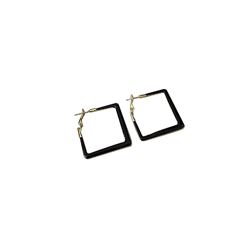 COLORFUL BLING Big Square Geometric Hoop Earring Multicolor Enamel Round