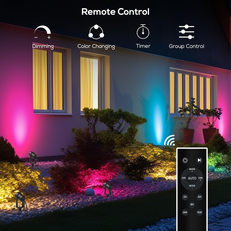 SUNTHIN Outdoor Landscape Lighting with Remote, RGBW Color Changing Spot