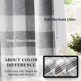Long Buffalo Plaid Full Blackout Window Curtains with Liner Vinage Checkered Geo Pattern Panels Linen Textured Grommet Drapes Thermal Insulated Window Treatment for Bedroom,Living Room,40"x95"x2