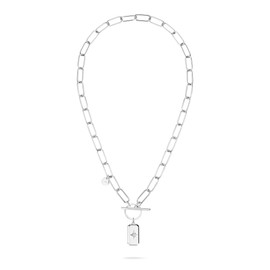 FYNCH-HATTON Stainless Steel Toggle Clasp Pendant Necklace, Stainless Steel, No Gemstone