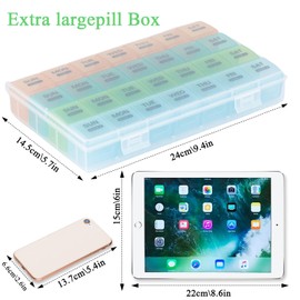 Large Monthly Pill Box Organiser 4 Week, Pill Boxes 1 Times a Day Compartments Tablet Organiser Box 28 Day Vitamin Meds Supplement Container for Family, Hold Plenty of Medication (Multicolor)
