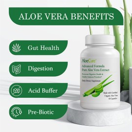 AloeCure Aloe Vera Capsules, Made with Organic Aloe Vera to Gently Support Gut Health & Digestive Comfort, Stomach Acid Buffer, Natural Immune Supplement, Aloin Free, 30ct x 300mg Capsules