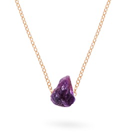 Amethystine Necklace - Natural Raw Stone Pendant Necklace Spiritual for Women Healing Crystal Necklaces with 14K Gold Plated Chain Reiki Spiritual Gemstones for Beauty Positive Energy (Amethystine-Necklace)