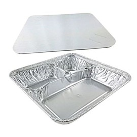 Handi-Foil Large 3-Compartment Oblong Tv Dinner Aluminum Tray Pan w/Lid 50/Pk (pack of 50)