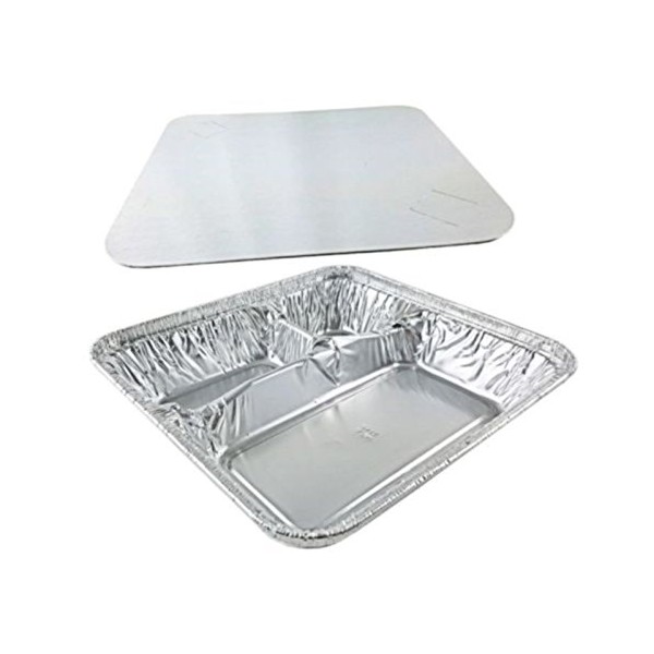 Handi-Foil Large 3-Compartment Oblong Tv Dinner Aluminum Tray Pan w/Lid 50/Pk (pack of 50)