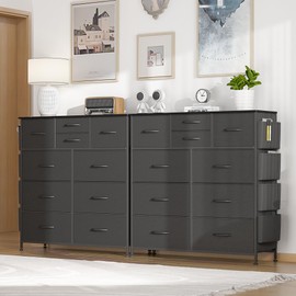 Lulive Dresser for Bedroom with 10 Drawers, Chest of Drawers with Side Pockets and Hooks, PU Storage Dresser, Organizer Unit for Living Room, Hallway, Closet (Black)