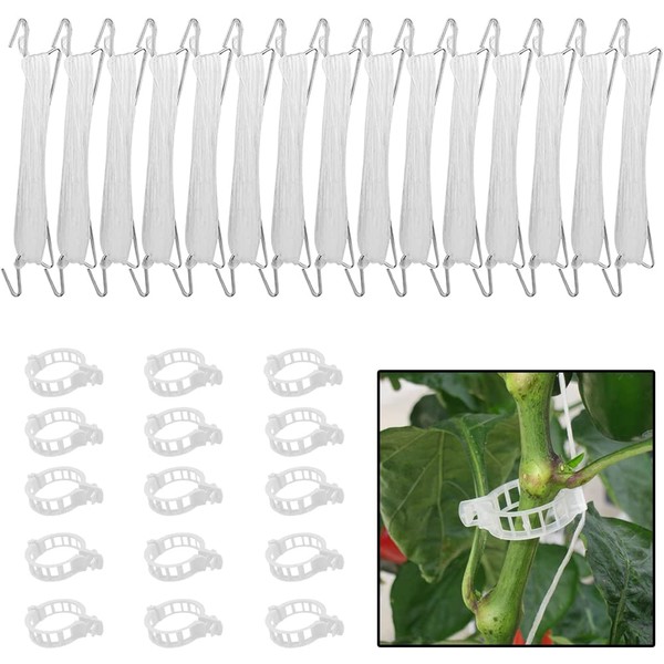 ZDQC 15 x Metal Tomato Hooks with Clip 15m String