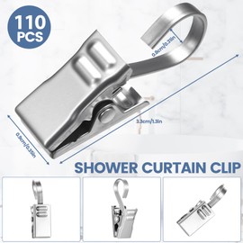 110 Pcs Shower Curtain Clips with Hooks, Heavy Duty Stainless Steel Metal Curtain Hooks with Clips for Shower Curtains, Bathroom, Home Decorations or Photo Art Craft Hanger Hanging Clip