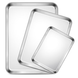 TeamFar Baking Sheet Set of 3, 16/12.5/9.3 Inch Stainless Steel Cookie Sheets Baking Pans, Metal Oven Baking Tray for Cooking Roasting Serving, Non-Toxic & Mirror Finish & Dishwasher Safe