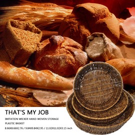8/9/11 inch circular plastic hand woven bread basket set, Bohemia, steel frame woven rattan basket, for storing kitchen outdoor (3 pieces)