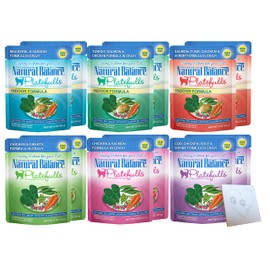 Natural Balance Grain-Free Platefulls Variety Pack Six Flavors: Turkey, Salmon & Chicken, Chicken Giblets, Cod & Sole, Salmon & Tuna, and Mackerel + Pet Paws Notepad - 3 Ounces Each (12 Pouches Total)