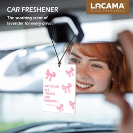 Lacama Pink Bow Christian Car Air Freshener 3Pcs, Coquette Bow Bible Verse Girly Cars Scents Air Freshener for Women Girls Gifts, Pink Preppy Car Accessories Interior Mirror Decor Hanging