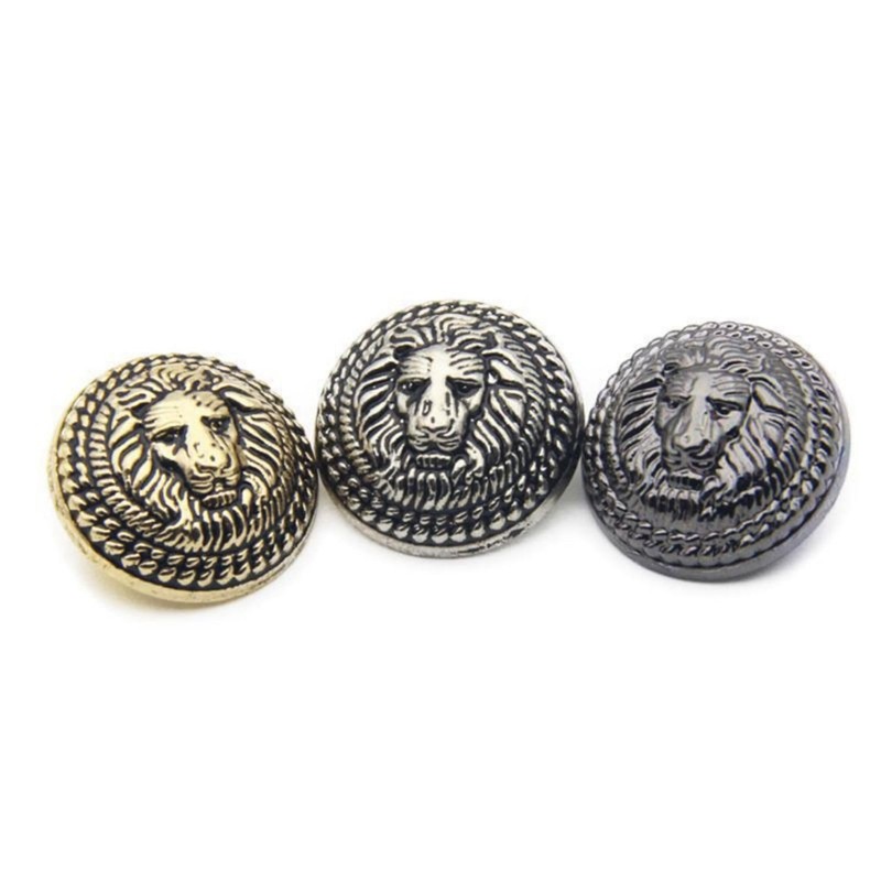 Pack of 5 Vintage Lion Pattern Stem Metal Buttons Round