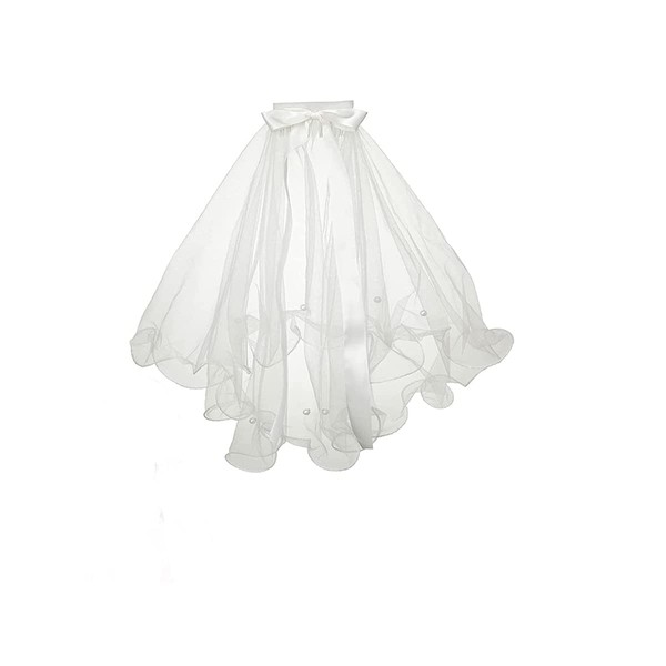 Double Bow Pearl Veil，Two Tier Wedding Veil Bridal Tulle Veils