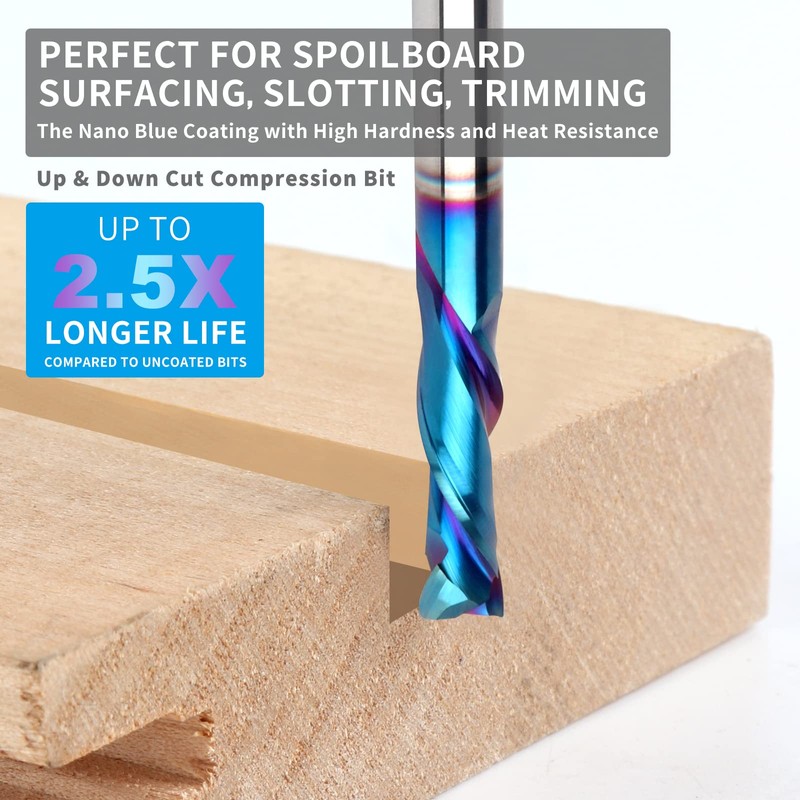 EANOSIC 5PCS Spiral Router Bits Up/Down Cut Compression Bit 1/4
