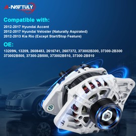A-NAFTULY Alternator Fits for 2012 2013 2014 2015 2016 2017 Hyundai Accent L4 1.6L, Naturally Aspirated, Kia Rio, High Output Alternator Replacement 37300-2B300, 37300-2B510, 2607372, 2608483