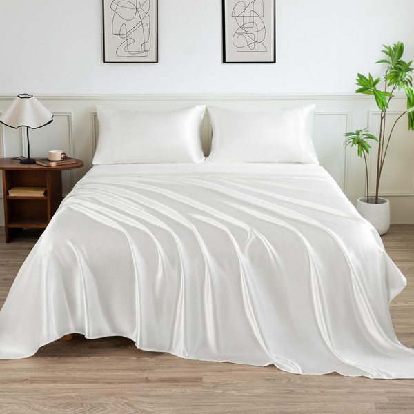 LIFCOM Satin Sheets Set,Soft Satin Bed Sheets Queen Size Set,4Pcs