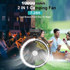 Battery Operated Fan, 10000mAh Camping Fan Battery Powered, 8' Rechargeable Portable Desk Fan for Bedroom Office, Cordless Clip on Fan with Hook, Light for Golf Cart Outdoor Camping Tent RV Car Bed | Cmyfato