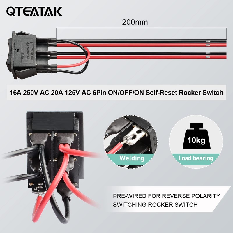QTEATAK DC 12V 10A 6 Pin 3 Position (ON)-Off-(ON) AC
